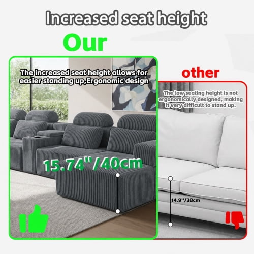 145.7 Inch Oversized U-Shaped Modular Sectional Sofa with Lounge Chaise, Cup Holders & Hidden Storage - Compression Sofa for Home Theater & Luxury Living Room, Dark Gray