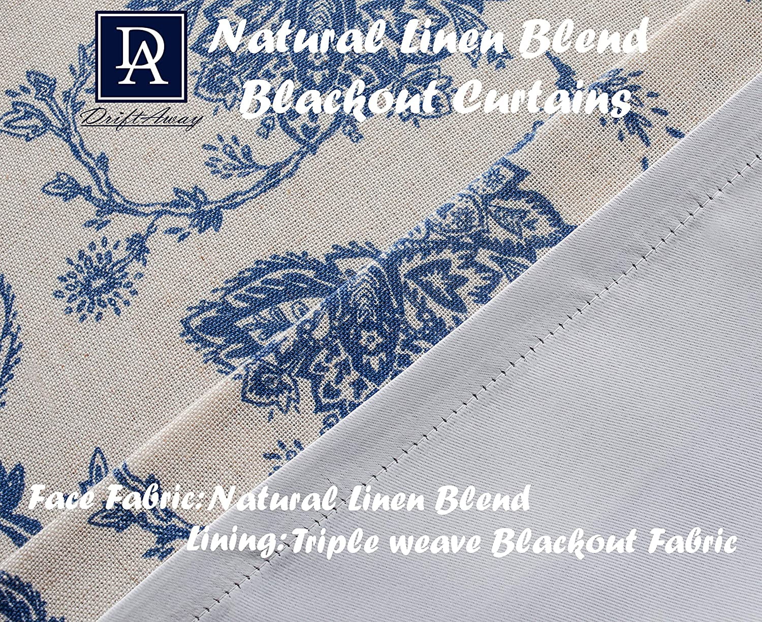 DriftAway Freda Jacobean Floral Linen Blend Lined Thermal Insulated Blackout Room Darkening Back Tabs Window Curtains 84"L x 52"W