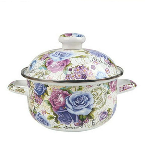 Retro casserole pot with lid, heat-resistant double handle, cooking pot, retro flower, for soup, rice dishes, soup casseroles