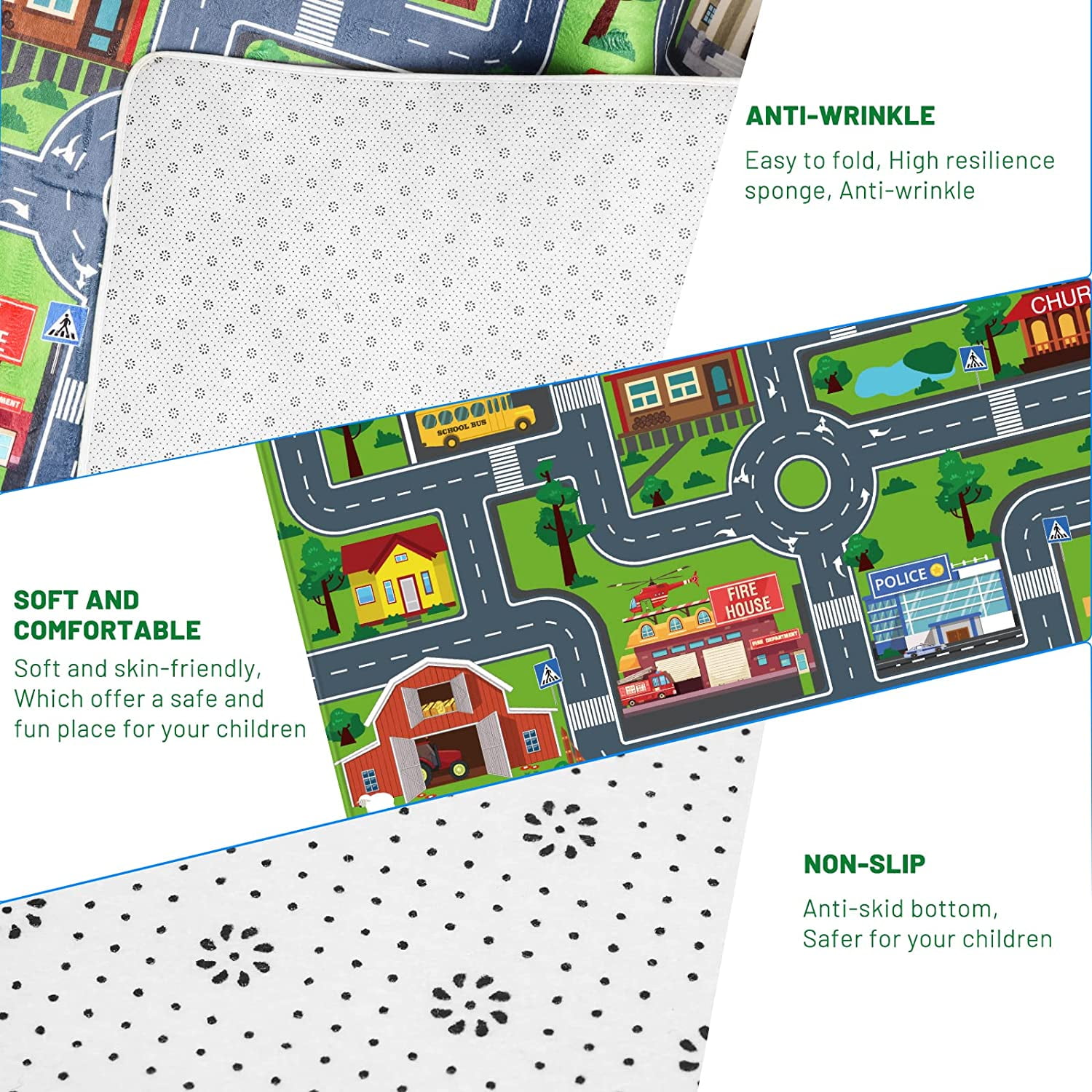 Kids Carpet Playmat, Rug for Playroom, Mat, Kids Play Rugs Town City Road Map Rug, Extra Large Boys, Track Play Rug Bedroom, Living Room, 78.7X 59 Inch