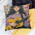 thumbnail image 2 of BANET  Guitar Girl Throw Pillow Covers Kids Music Theme Cushion Case Cartoon Girl Decorative Pillowcase for Girls Colorful Home Decor 18x18in, 2 of 5
