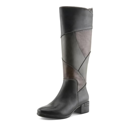 Spring Step Women’s PATCHWORK Tall Boot – Multi-Color Leather Knee-High with Stacked Heel