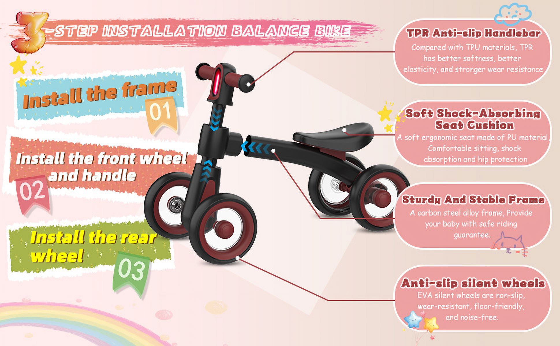 UBRAVOO Baby Balance Bike For 1 Year Old - 12-24 Months With 3-Mode Headlight