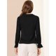 thumbnail image 5 of Allegra K Women's Peter Pan Collar Tops Elegant Contrast Panel Work Button Down Shirt Black S, 5 of 6