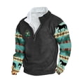 thumbnail image 2 of Wancir Men Fashion Aztec Cowboy Hoodies Retro Ethnic Printed Pullovers Zipper Stand Collar Long Sleeve Loose Tops, 2 of 3