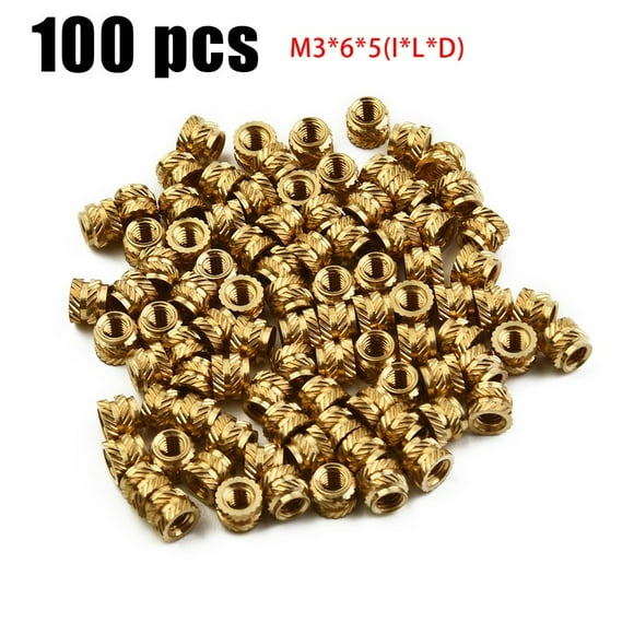 100PCS Threaded Insert Self-clinching Nut Brass Internal Thread Knurled M3 M3*6*5