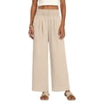 thumbnail image 5 of oiangi Wide Leg Pants Boho Smocked Elastic Waist Trousers Summer Beach Vacation Palazzo Pant with Pockets Khaki L, 5 of 9