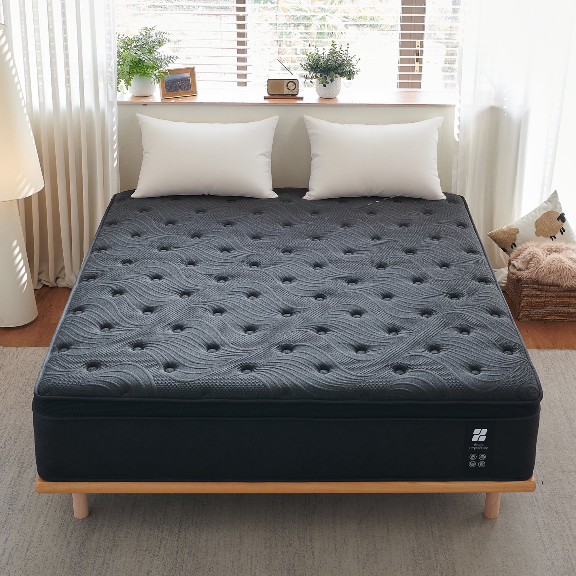 Actoroom 14 inch Memory Foam Mattress King Size in a Box, Medium Firm King Hybrid Mattress with Individual Pocket Spring,Black,CertiPUR-US