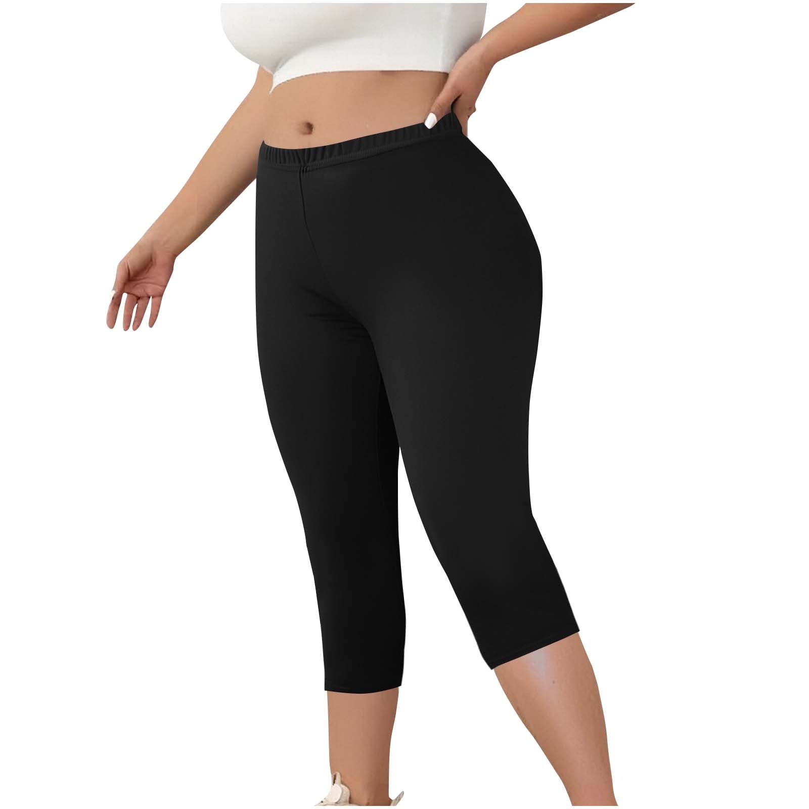 CFLVAEK Plus Size Capri Leggings for Women Lightweight Soft Stretch Cropped Legging High Waisted Workout Capris Pants Solid Color Summer Vacation Crop Pants 2025 Black XXXL