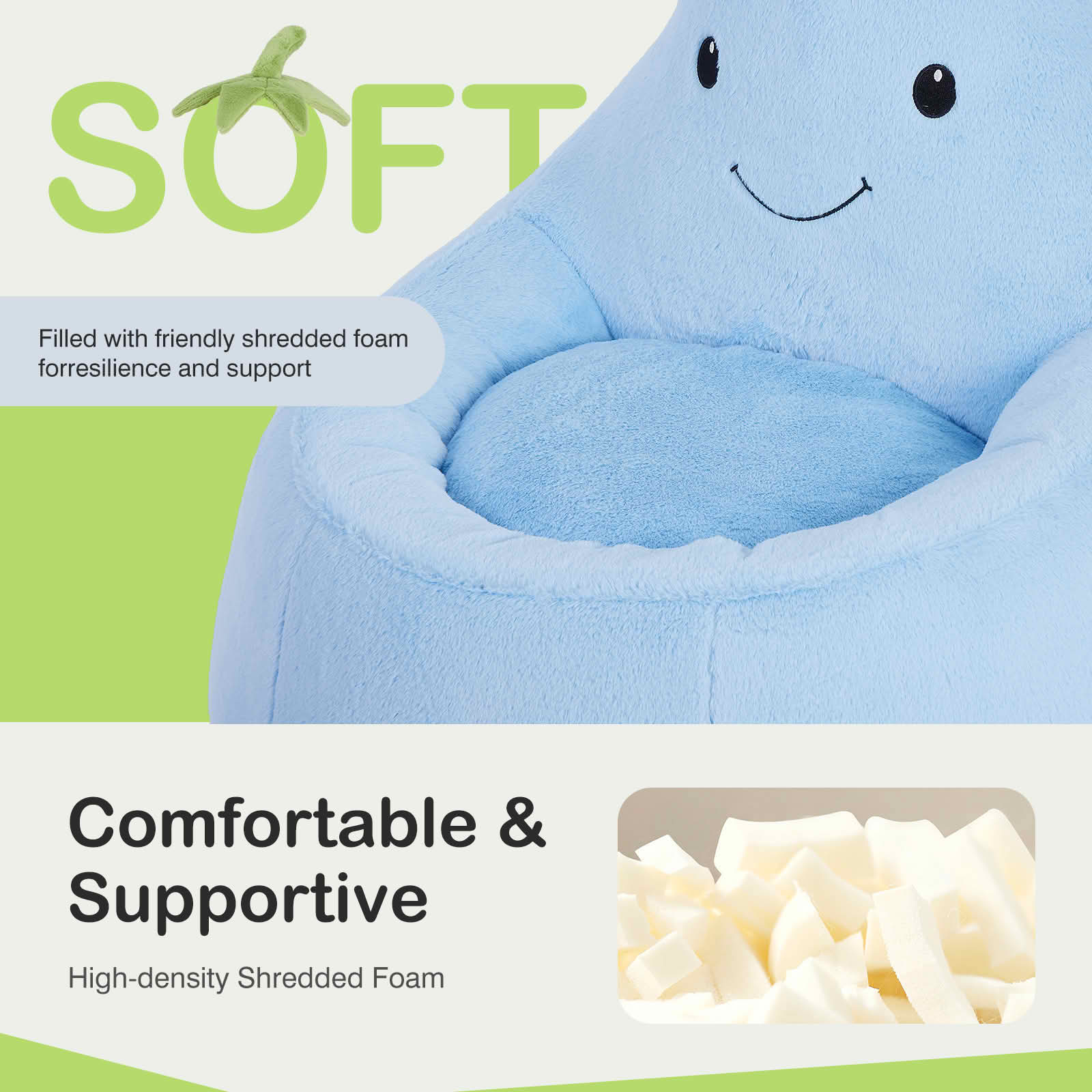 MAYEERTY Children's Bean Bag Chair Artificial Rabbit Fur Cover Filled Toddler Teen Sofa