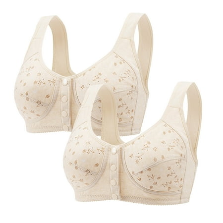 YEJIMAN 2PC Women s Plus-Size Printed Front Button Vest Comfort Bra Underwear  Beige Seamless Underwear For Women  Cotton Underwear For Women