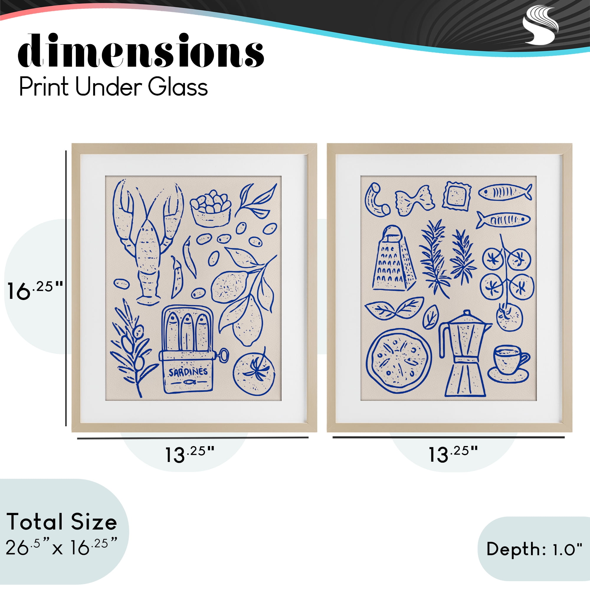 Stupell Industries Mediterranean Kitchen Simplicity 2 Piece Birch Framed Print Under Glass Set, design by Camila Juncos