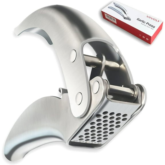 Premium Garlic Press Stainless Steel, No need to Peel Garlic Presser, Heavy Duty Professional Grade Double Lever-Assisted Garlic Mincer with High Capacity Chamber- Easier Clean Garlic Crusher
