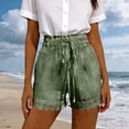 thumbnail image 2 of Miluxas Women's High Waisted Lace Trim Shorts Solid Casual Summer Comfy Short Pants for Beach & Vacation Green, 2 of 7