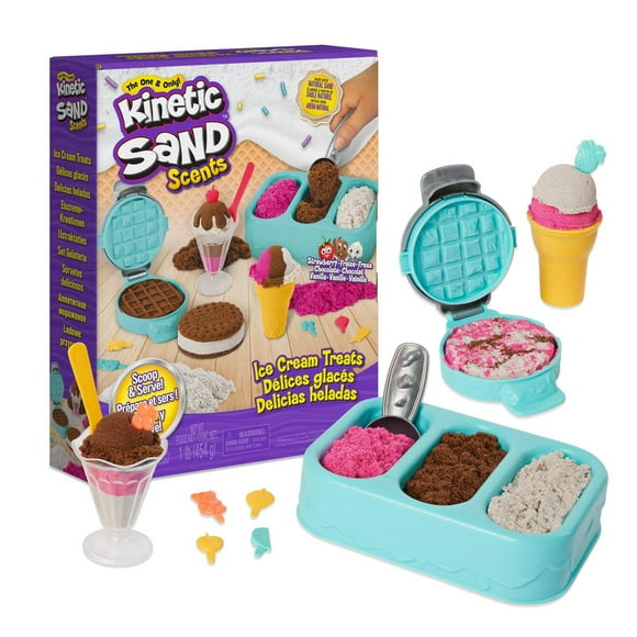 Kinetic Sand Scents, Ice Cream Treats Playset with 3 Colors of All-Natural Scented Sand and 6 Serving Tools