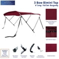thumbnail image 2 of SavvyCraft™ 3 Bow Bimini Top Frame and Canvas, Burgundy 3 Bow 72" L 36" H 85"-90" W with Boot and Rear Poles, 2 of 8