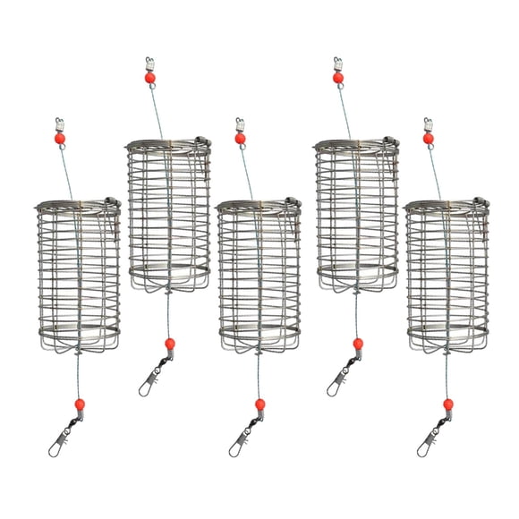jinwen 5x Cage de Pêche en Acier Inoxydable Cage à Leurres de Pêche Panier de Pêche Mangeoire Support m