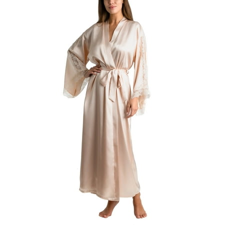 Linea Donatella Women s Luxe Brides Blush Lingerie Long Robe - Bisque  Size L/XL