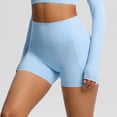 thumbnail image 5 of Babcutegg Yoga Shorts for Women Activitive Wear High Waist Regular Fit Side Pockets Straight Leg Womens Summer Shorts Light Blue Size L, 5 of 9