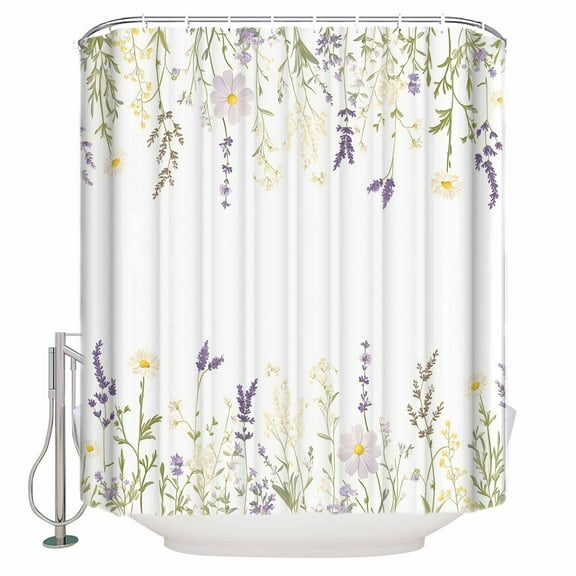 Small Stall Shower Curtain 36x78 Inch Narrow Half Size Floral Botanical Bath Curtains Bathroom Decor Pastoral Spring Flowers Waterproof Fabric Shower Curtain Set with Hooks 36 Inch