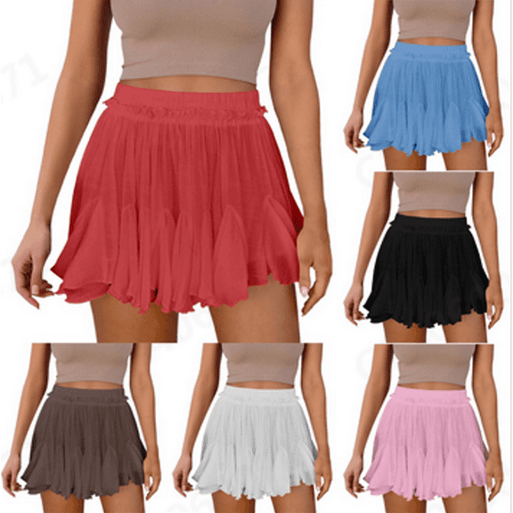 Wiyuqeen Tennis Skirts for Women High Waist Ruffle Mini Skirts Solid Flowy Swing Casual Skirts Lightweight Summer Chiffon Skirts