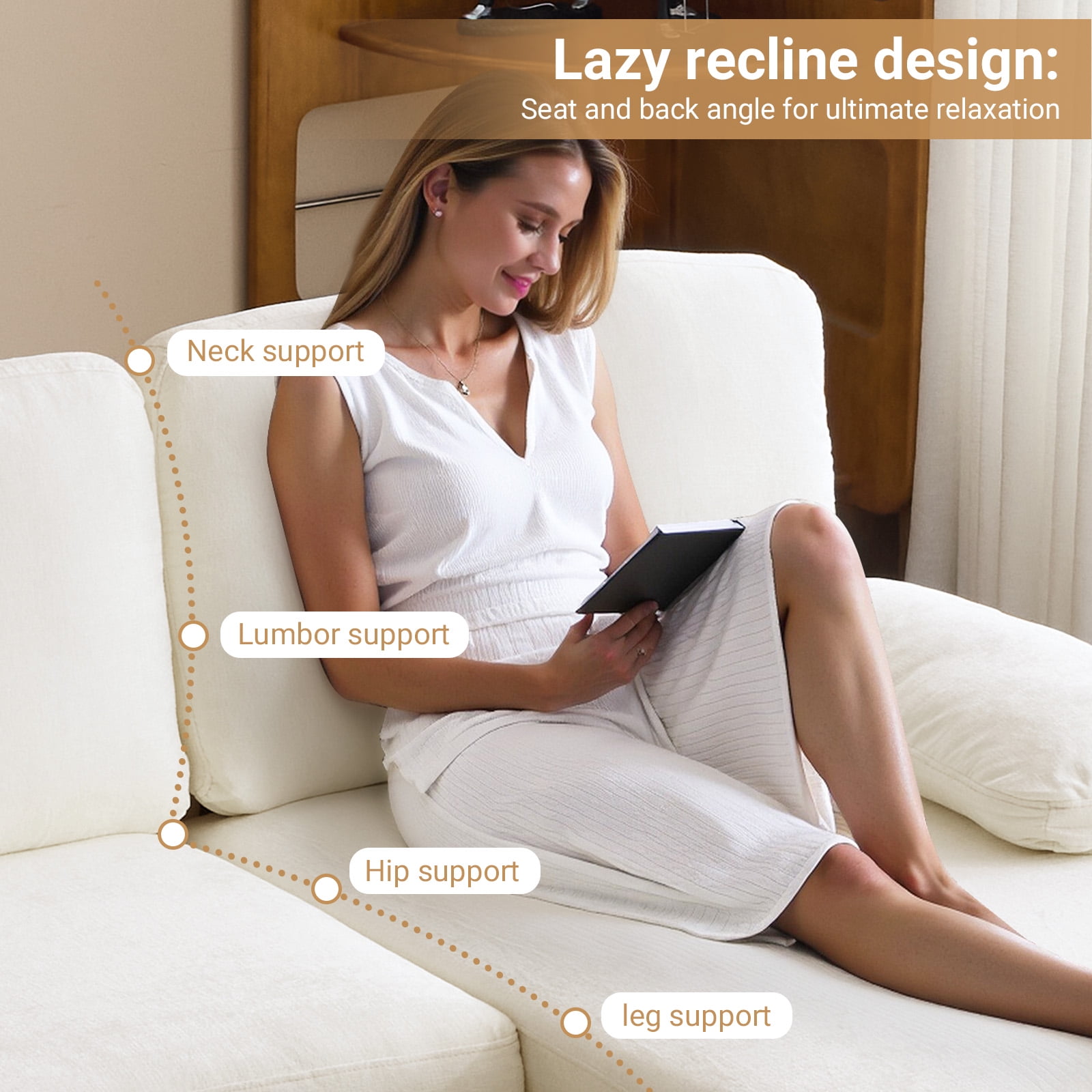 Ktaxon U-Shaped Sectional Sofa, 111"  Chenille Couch, 4 Seat Lounge Sleeper with Double Chaise for Living Room Off White