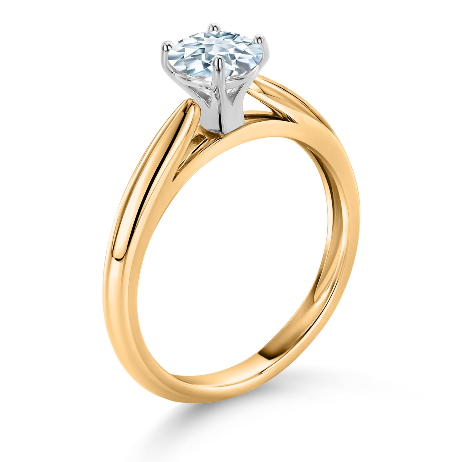 Gem Stone King 10K Yellow Gold Sky Blue Aquamarine Solitaire Engagement Ring for Women (0.50 Cttw, Round 5MM, Gemstone May Birthstone, Available in Size 5, 6, 7, 8, 9)