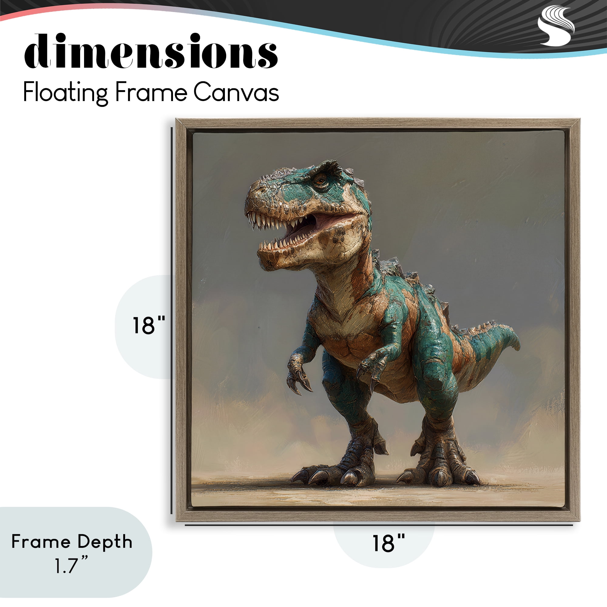 Stupell Industries Turquoise T-Rex Study Brown Framed Floater Canvas Wall Art, design by Wumples