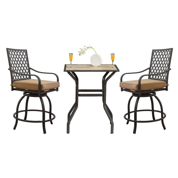 Patio Furniture Sets Outdoor Living 3 Pieces Patio Bar Set with Swivels Bar Stools and Top Table, Outdoor Bistro Set for Garden Balcony Backyard Deck, High Bar Chairs with Seat Cushion,Khaki,Outdoor