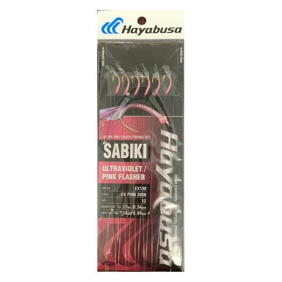 Hayabusa EX130-12 UV Pink Skin Sabiki Saltwater Size: 12, 6-Hooks, Main 24lb