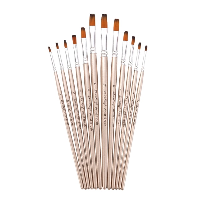 Juego de 12 pinceles para pintar, pinceles de punta plana para sombreado con pelo de nailon para art Tomshoo Cepillo de pintura