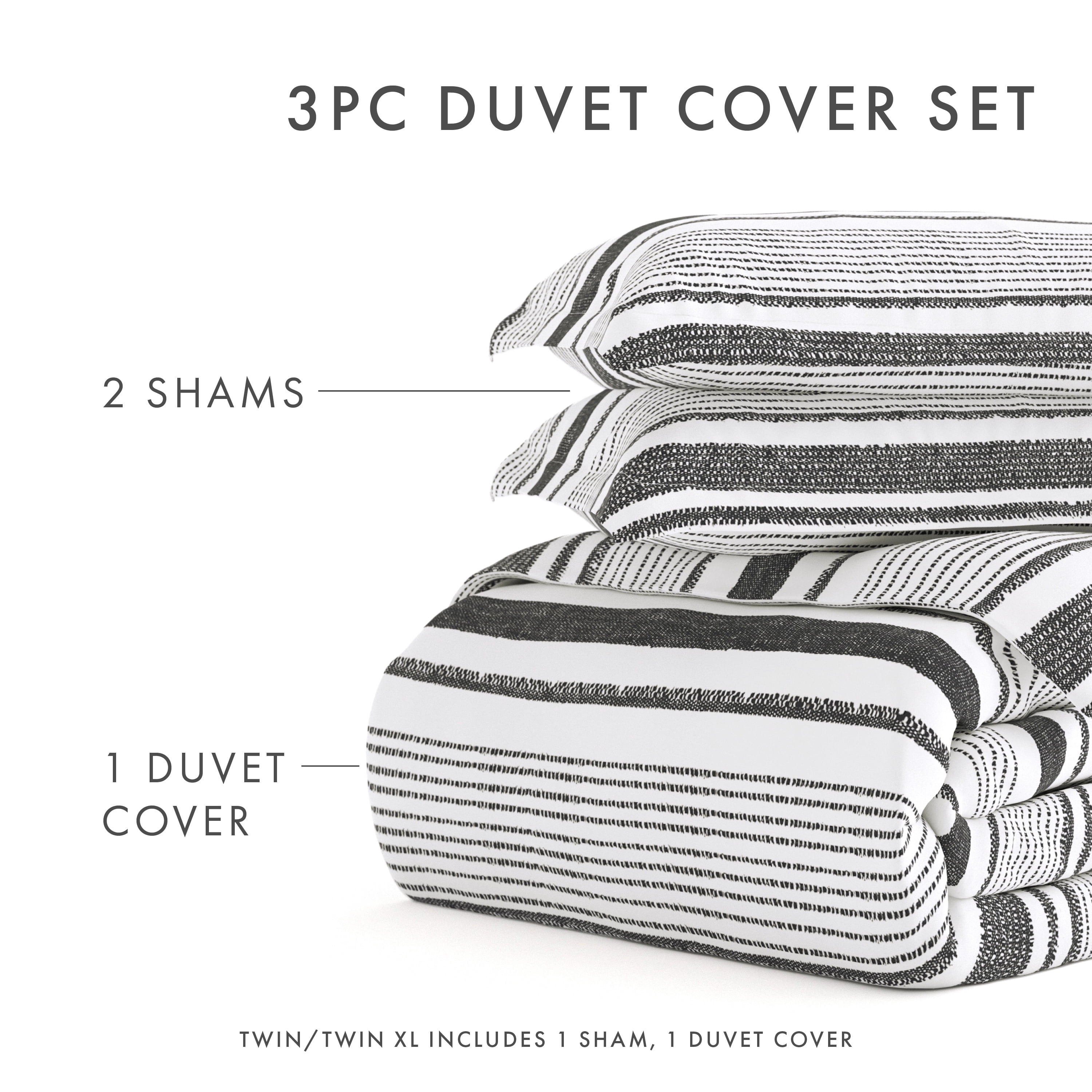 Noble Linens Light Gray Vintage Stripe Pattern 2-Piece Duvet Cover Set, Twin/TwinXL
