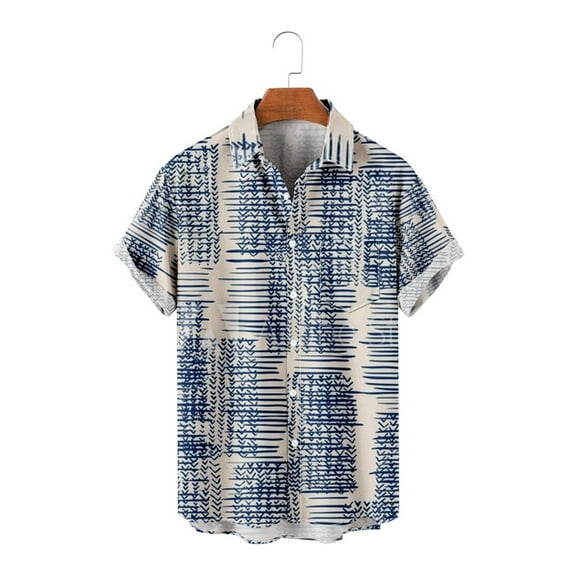 Floenr Mens T Shirts,Men's Lapel Chest Pocket Hawaiian Print Loose Short Sleeve Shirt