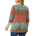 thumbnail image 3 of Unique Bargains Women's Plus Size Outfits Fashion Tie dye V Neck 3/4 Sleeve Tops 2X Multicolor, 3 of 6