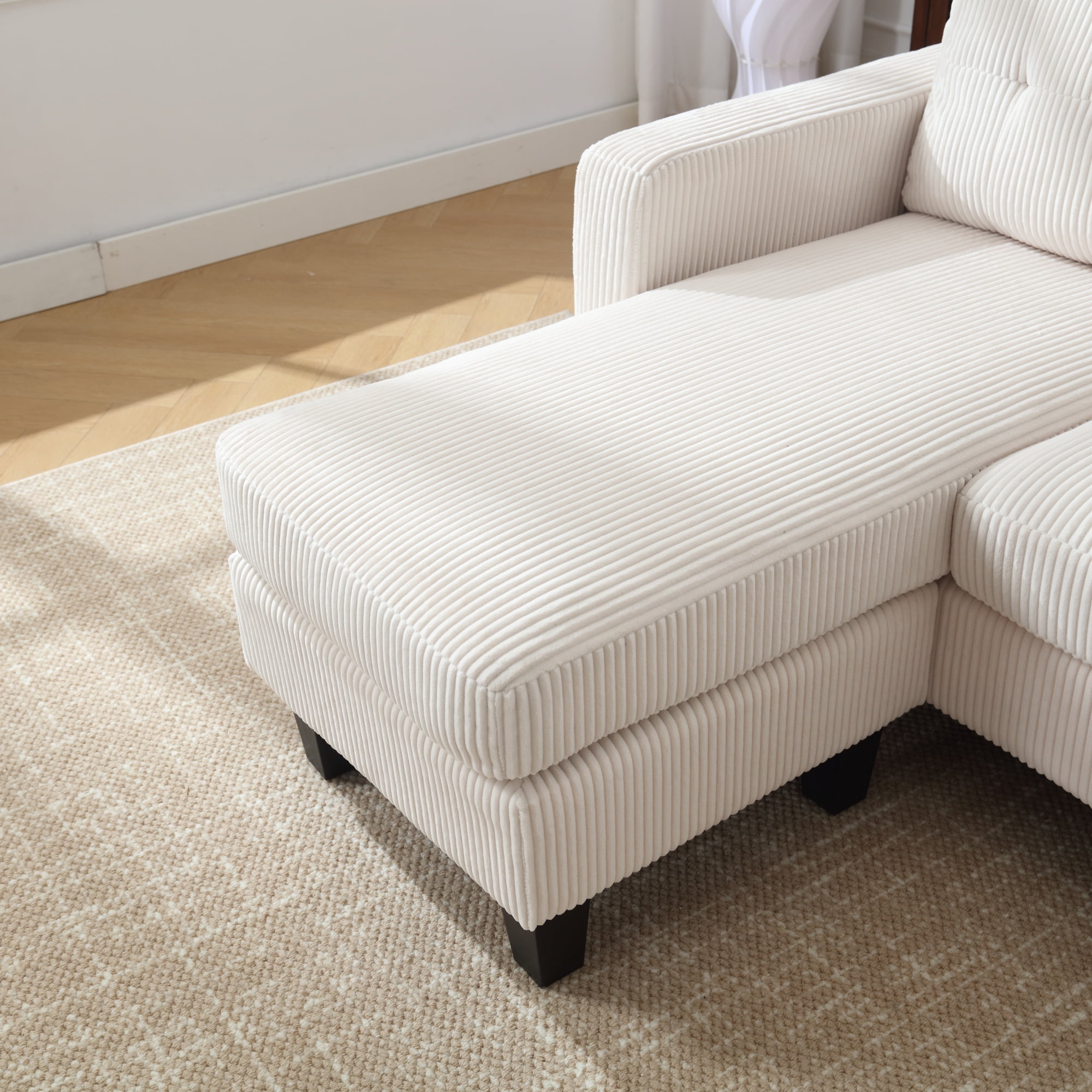 Convertible Sectional Sofa with Movable Ottoman,L Shaped Couch Sofa with Reversible Chaise,Modern Velvet 3 Seater Sofa Sectional Couch for Living Room,Beige