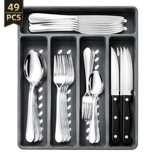 TINANA 48-Piece Silverware Set with Drawer Organizer