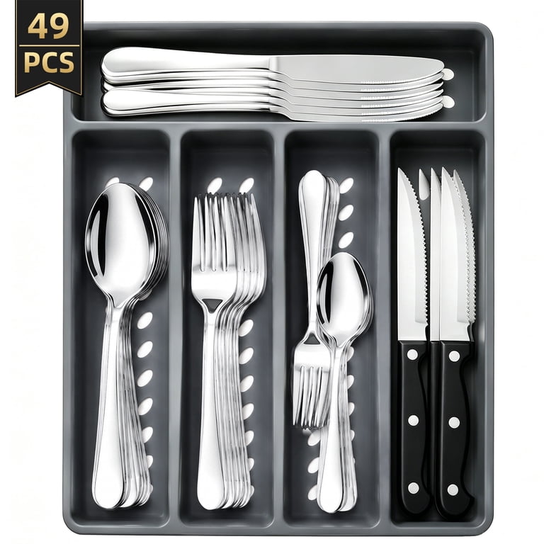 TINANA 48-Piece Silverware Set with Drawer Organizer photo 1