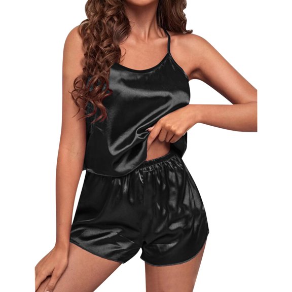 Fewfanhot 2PC Women's Thin Loose Ice Silk Pajama Set - Solid Color Sleeveless T-shirt & Short Pants, Two Piece Ideal for Home and Family Gatherings