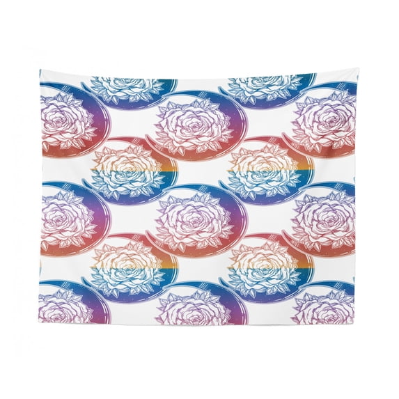 Crescent Tapestry, Monochrome Themed Pattern with Roses and Moon Bohemia Starry Night Composition, Fabric Wall Hanging Decor for Bedroom Living Room Dorm, 2 Sizes, Indigo White, by Ambesonne