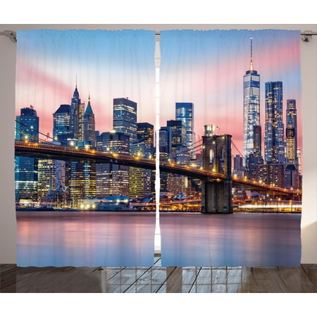 New York Curtains 2 Panels Set Brooklyn Bridge And Lower Manhattan New York Curtains 2 Panels Set Brooklyn Bridge And Lower Manhattan Skyline Under Pink Sunrise Long