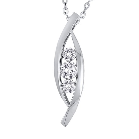 Channel Set Three Stone Diamond Fashion Pendant Necklace in 14K White Gold (3/4 cttw, G-H, I2-I3)