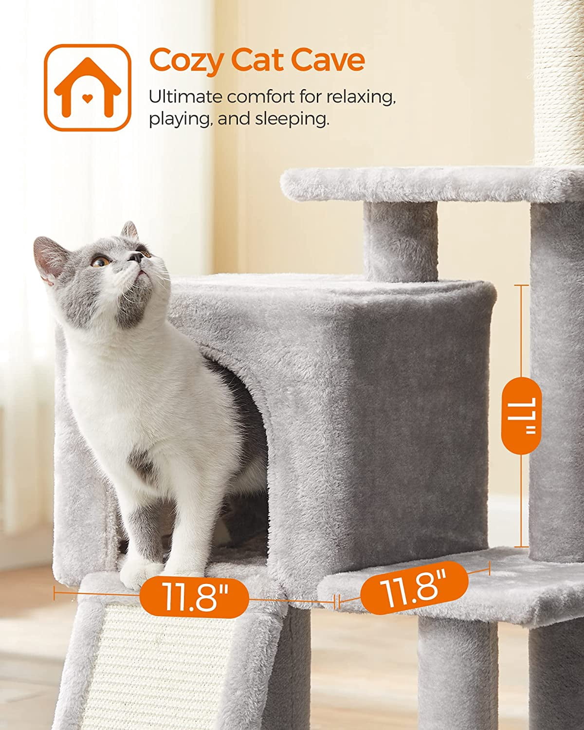 Cat Tree, Small Cat Tower for Indoor Cats, Kittens, Multi-Level Plush Cat Condo, Light Gray