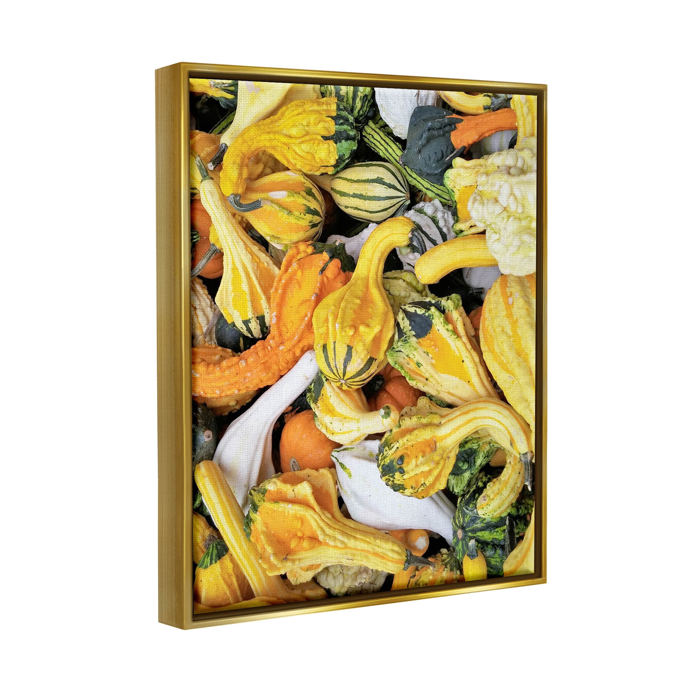 Stupell Industries Mixed Autumn Gourd Arrangement Photograph Metallic Gold Floating Framed Canvas Print Wall Art, Design by Lil' Rue