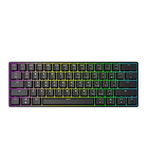GK61 Mechanical Gaming Keyboard - 61 Keys Multi Color RGB Illuminated LED Backlit Wired Programmable for PC/Mac Gamer (Gateron Optical Red, Black)