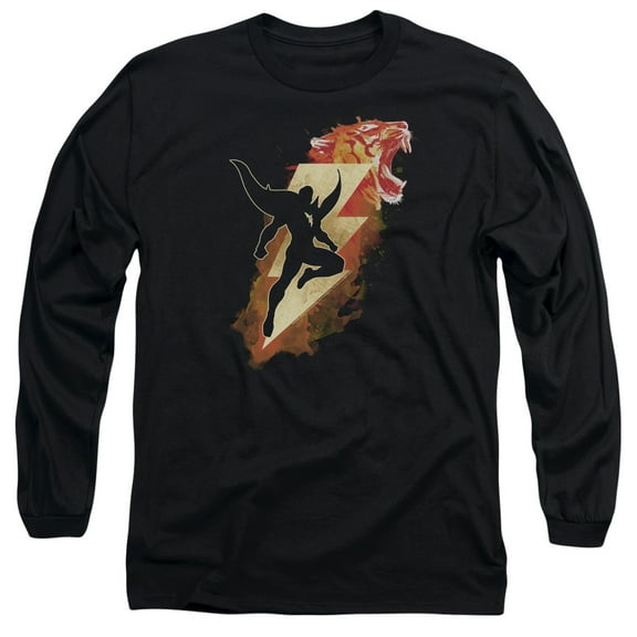Shazam Movie Tiger Bolt Long Sleeve Adult 18/1 T-Shirt Black