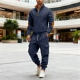 thumbnail image 6 of RYDCOT Men's 2 Piece Outfits Long Sleeve Pocket 1/4 Zipper Polo Sweatshirt and Cargo Sweatpants Tracksuit Set Navy, 6 of 9