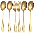 thumbnail image 1 of 6 Pieces Large Stainless Steel Serving Spoons Slotted Serving Spoons Serving Forks Set for Catering Serving Utensils Party Buffet Dinner Banquet Cooking Kitchen Stirring Draining Tools (Gold), 1 of 7