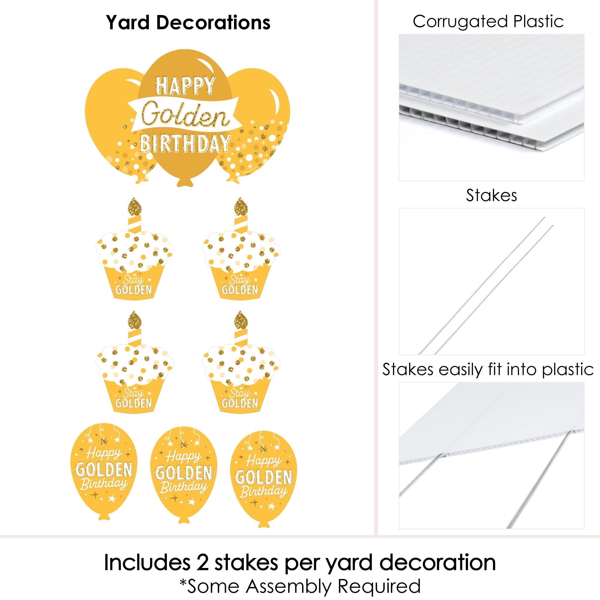 Big Dot of Happiness Golden Birthday - Yard Sign and Outdoor Lawn Decorations - Happy Birthday Party Yard Signs - Set of 8
