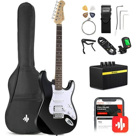 Donner DST-100B 39" Electric Guitar Beginner Kit Solid Body Full Size HSS for Starter, with Amplifier, Bag, Digital Tuner, Capo, Strap, String, Cable, Picks, Black