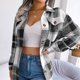 thumbnail image 5 of Abrigo a cuadros para mujer con cinturón en la cintura Chaqueta con botones de manga larga engrosada para otoño invierno Negro M, 5 of 8
